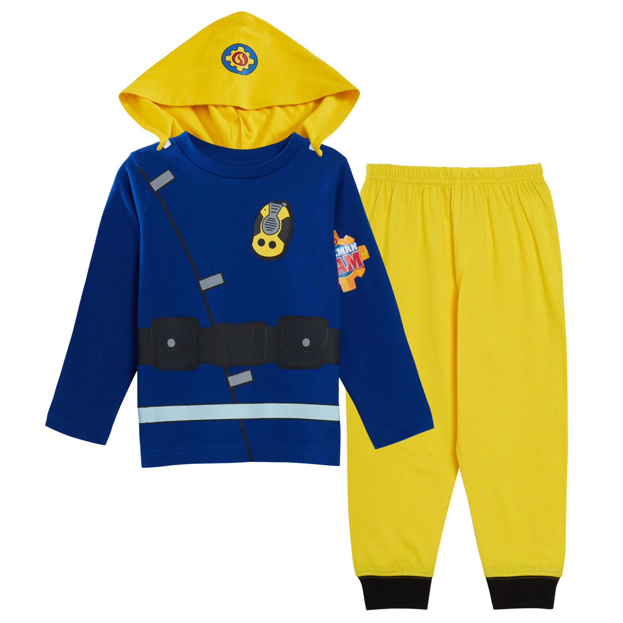 Boys Novelty Fireman Sam Dress Up Pyjamas Kids Full Length Character Pjs Size