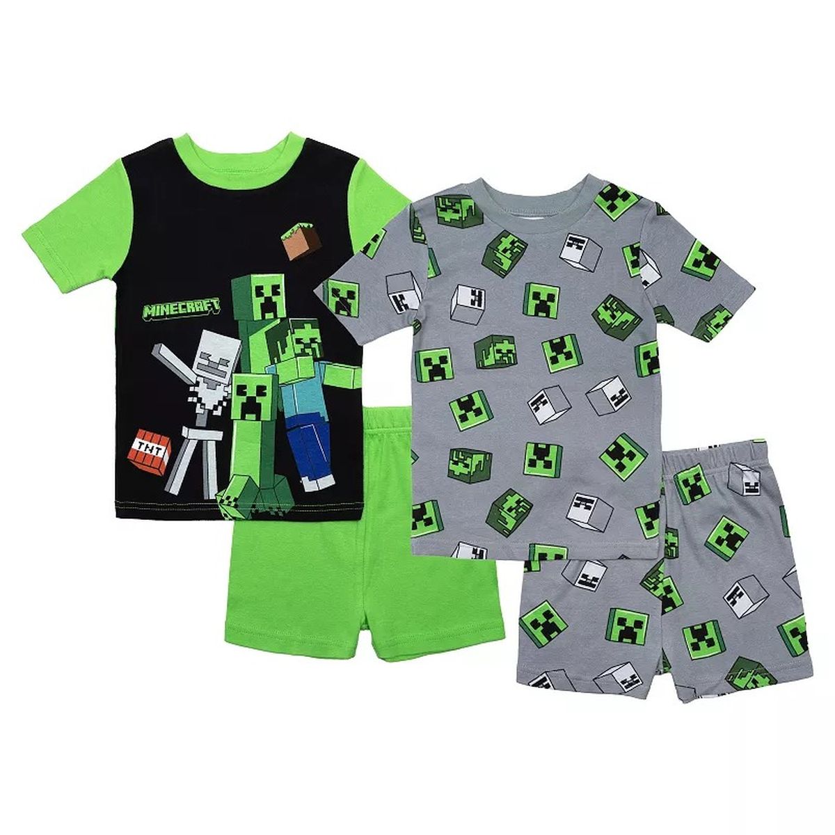 Minecraft Creeper, Zombie, Skeleton Hostile Mob Boy's 4-Piece Pajama Shorts Set