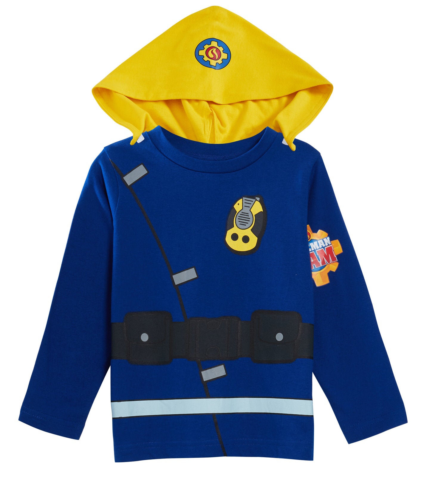 Boys Novelty Fireman Sam Dress Up Pyjamas Kids Full Length Character Pjs Size