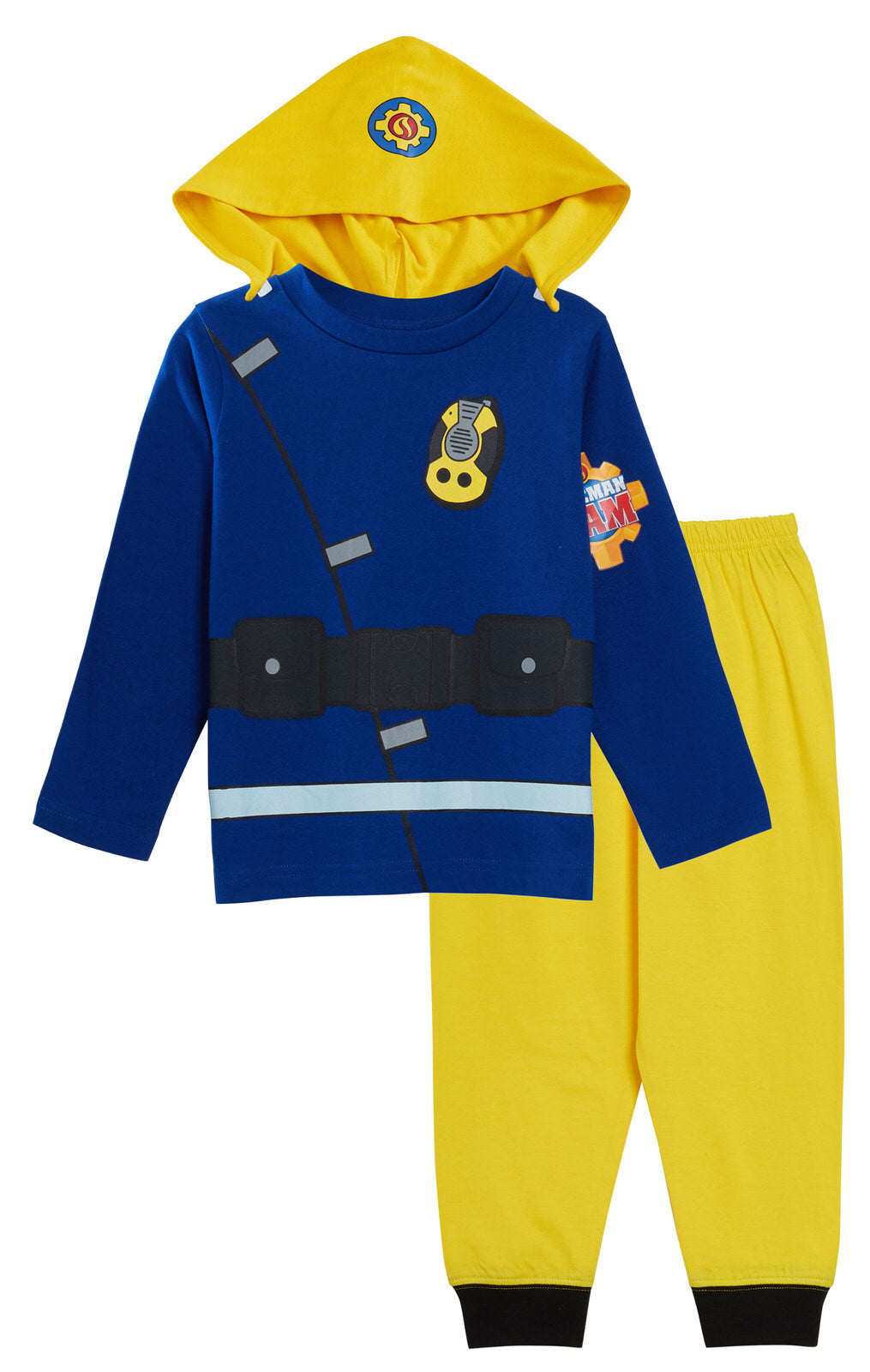 Boys Novelty Fireman Sam Dress Up Pyjamas Kids Full Length Character Pjs Size