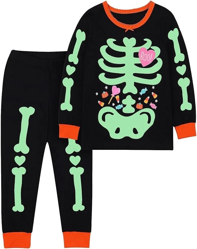 Skeleton Glow in the Dark Halloween Unisex Pyjamas Bones Nightwear Boys and Girl