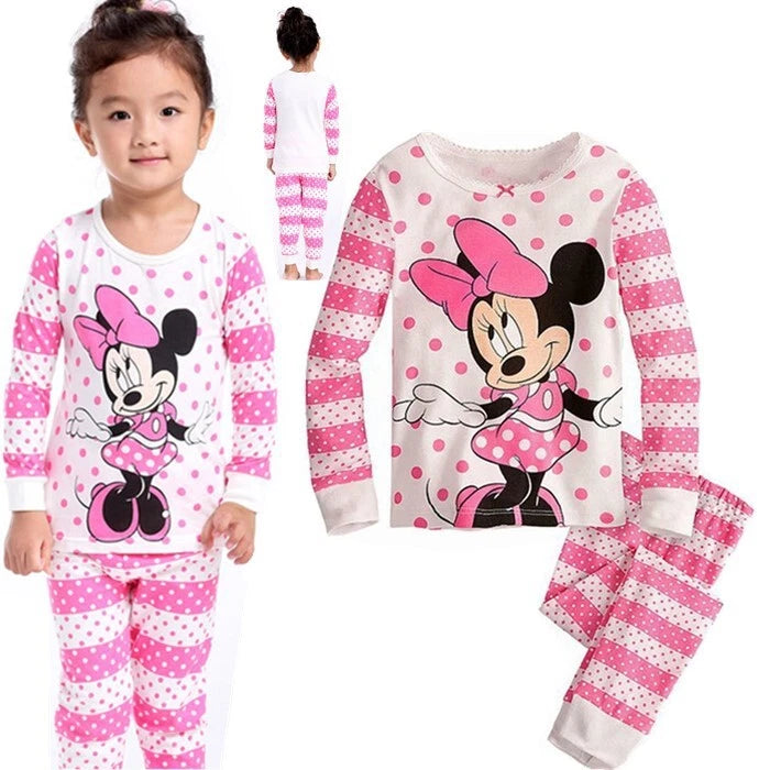 Kids Boy Girls Micky Minie Mouse Pyjamas Pjs Set Sleepwear Long Sleeve Nightwear