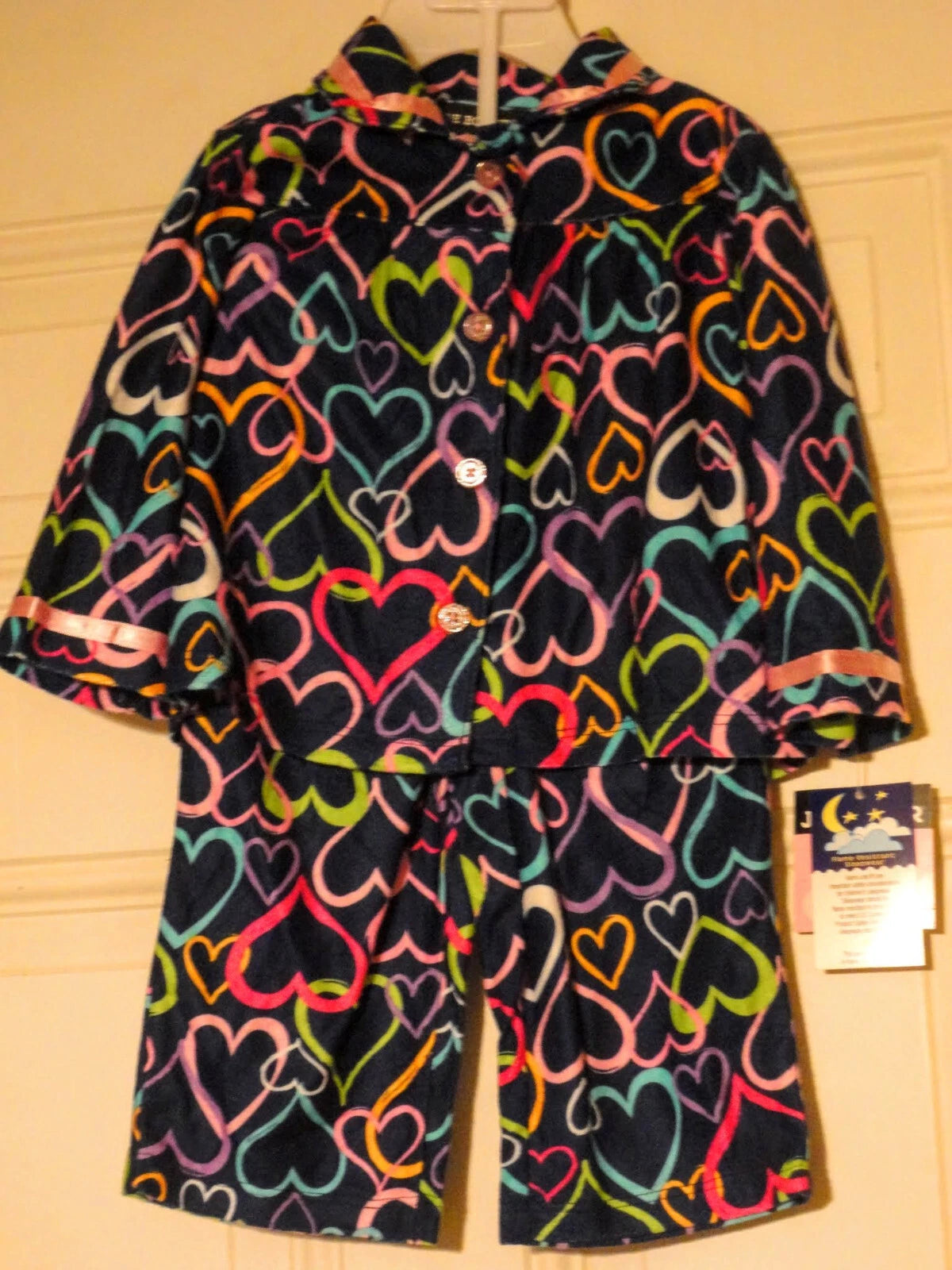 JOE BOXER  2PC GIRLS 12 MO NAVY BLUE WITH COLORED HEARTS WINTER PAJAMA SET NWT