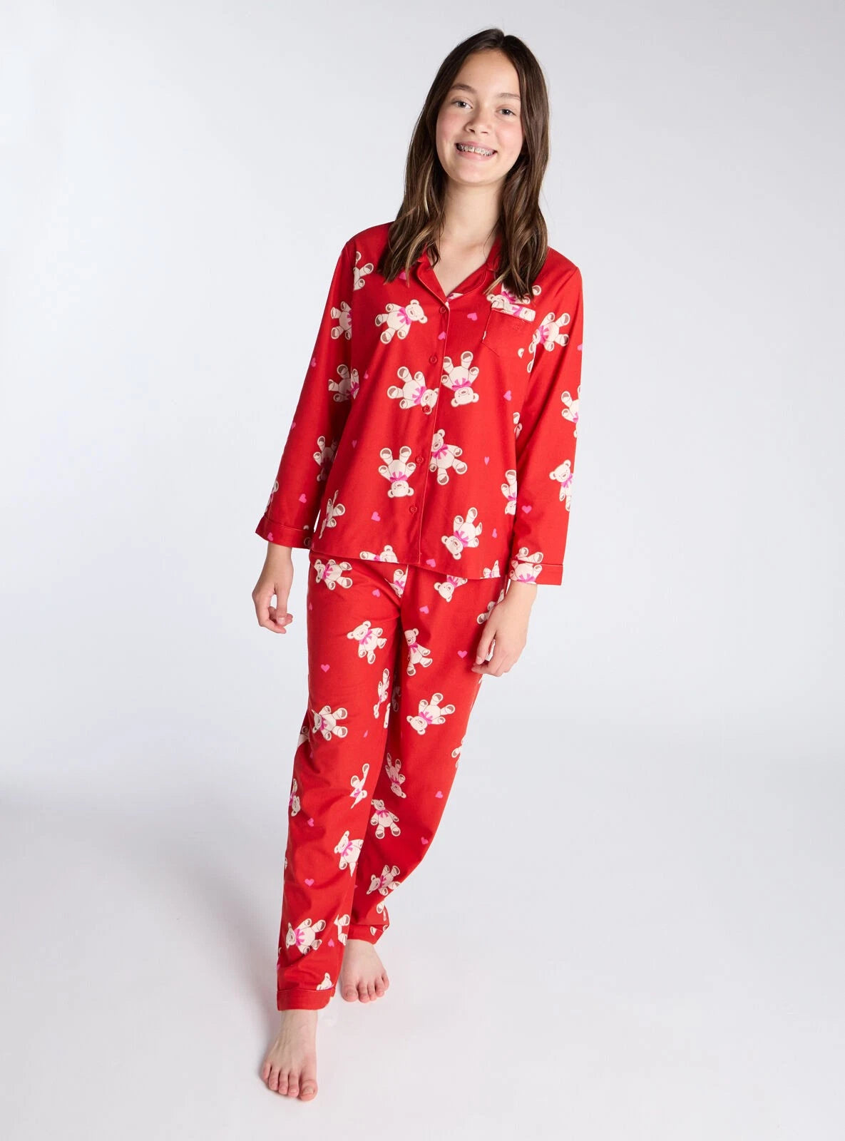 Boux Avenue Pyjama Set Girls Teddy Bear Fleece Kids Cute Nightwear PJ with Bag