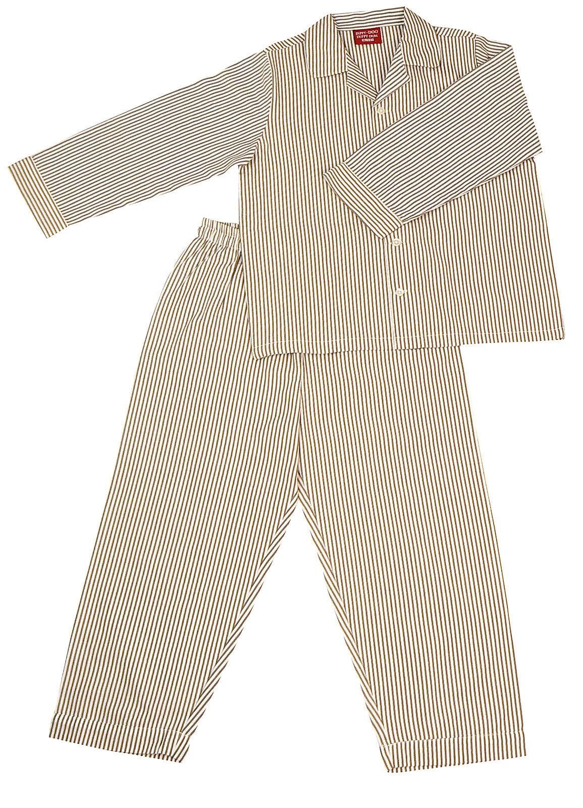 PYJAMA SUIT SLEEPWEAR 100% COTTON  WHITE & KHAKI STRIPES 2-5 YRS