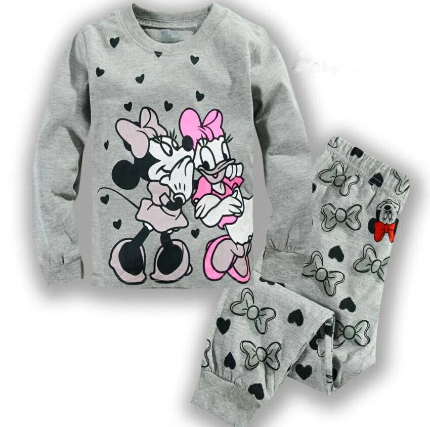 Kids Boy Girls Micky Minie Mouse Pyjamas Pjs Set Sleepwear Long Sleeve Nightwear