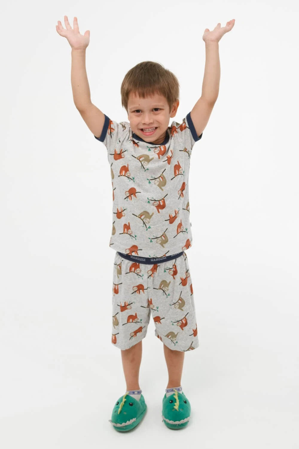 Boys Size 2-7 Marquise Grey Sloth Print Short Sleeve Cotton Pyjama Set