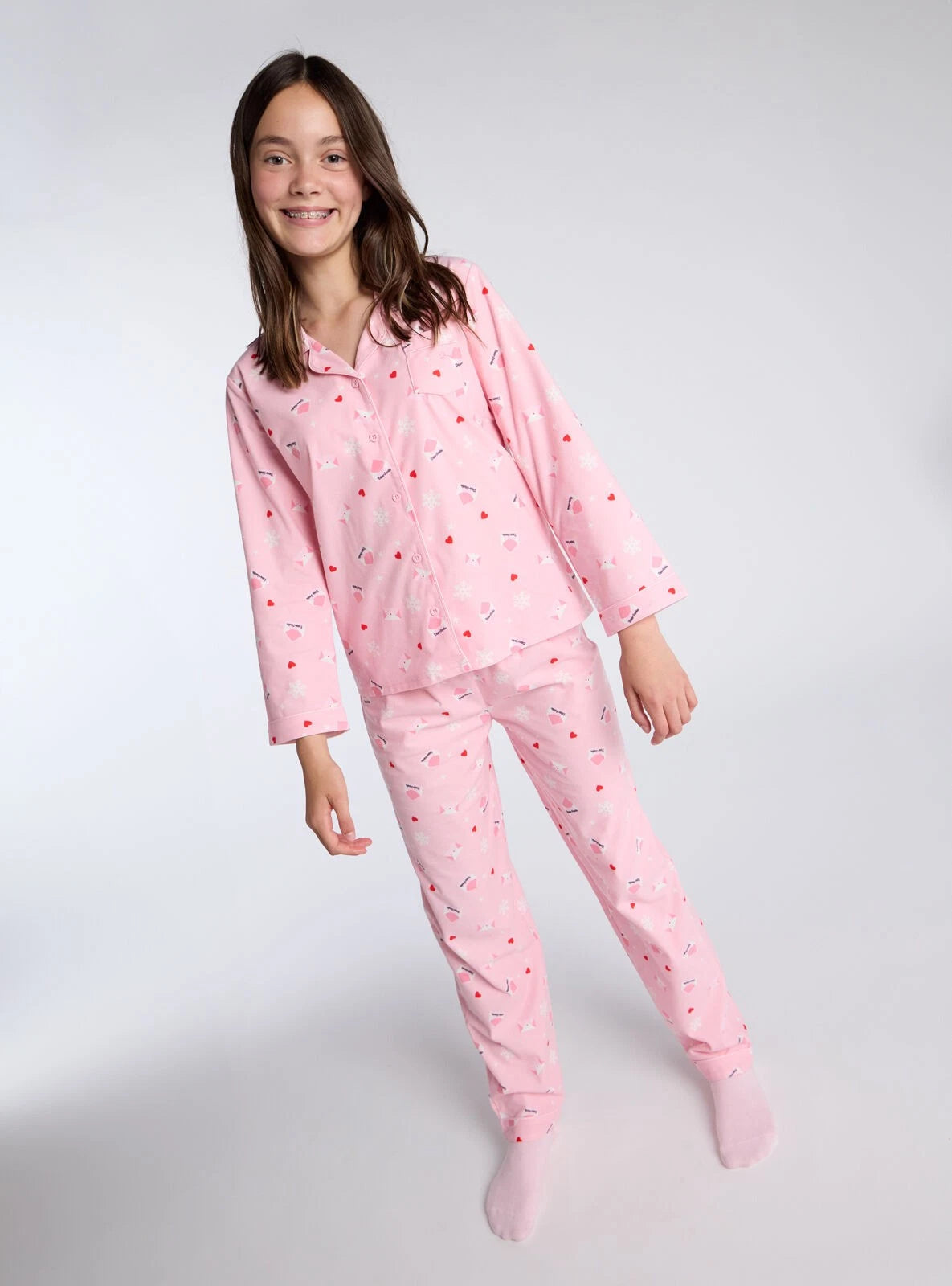 Boux Avenue Pyjama Set Girls Dear Santa Fleece Kids Cute Nightwear PJ with Bag