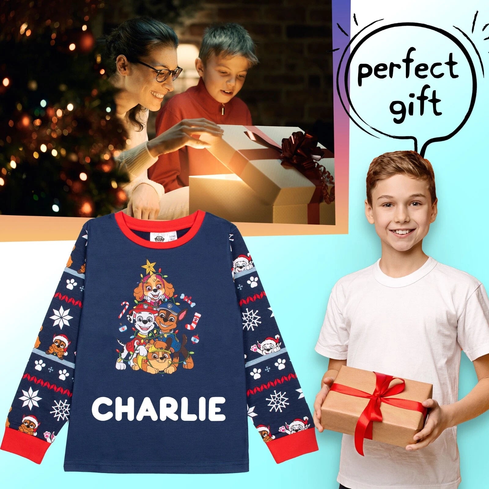 Paw Patrol Personalised Pyjama for Kids Long Sleeve Winter Christmas PJ Set Gift