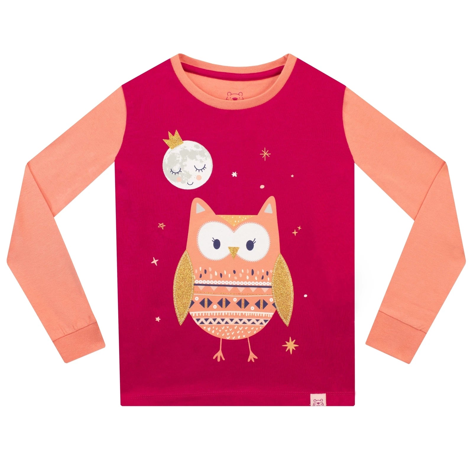 Princess Moon & Owl Pyjamas Kids Girls 3 4 5 6 7 8 9 10 Years PJs Red