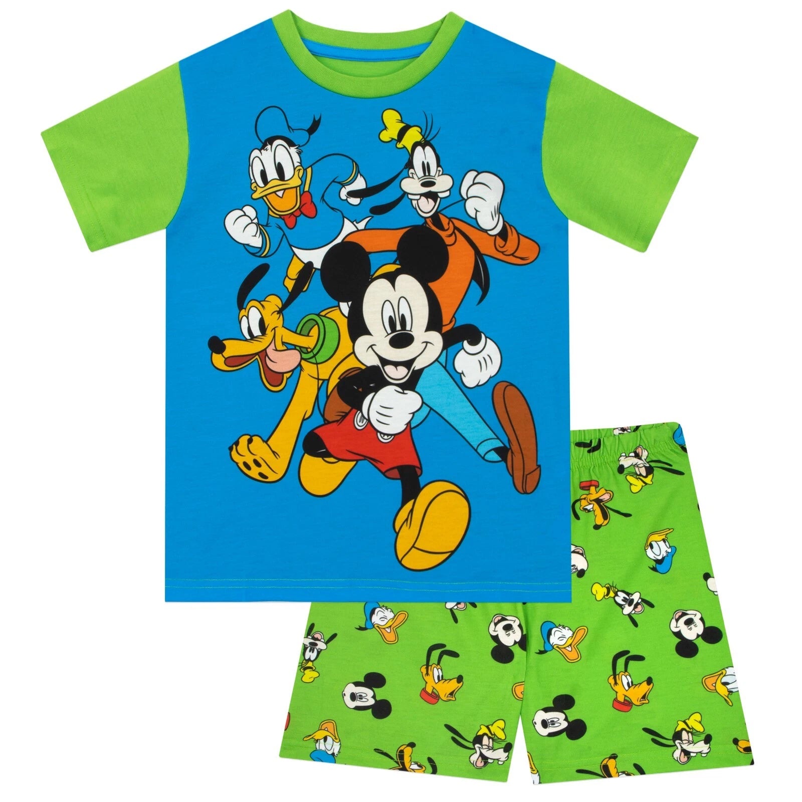 Mickey Mouse PJs Kids Boys 12-24 Months 2-8 Years Loungewear Short Pyjamas Green