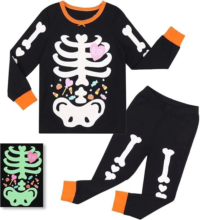 Skeleton Glow in the Dark Halloween Unisex Pyjamas Bones Nightwear Boys and Girl