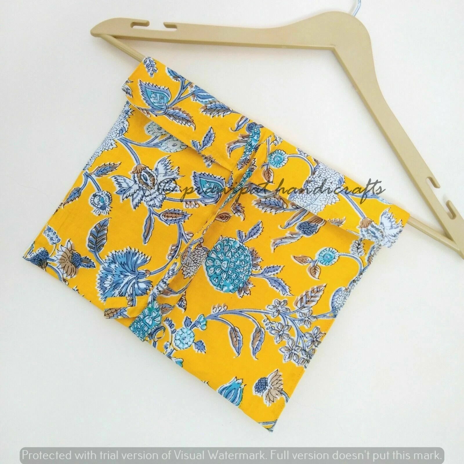 Indian Floral Printed Hippie Cotton Yellow Women Gypsy Top-Pajama set Sleepwear