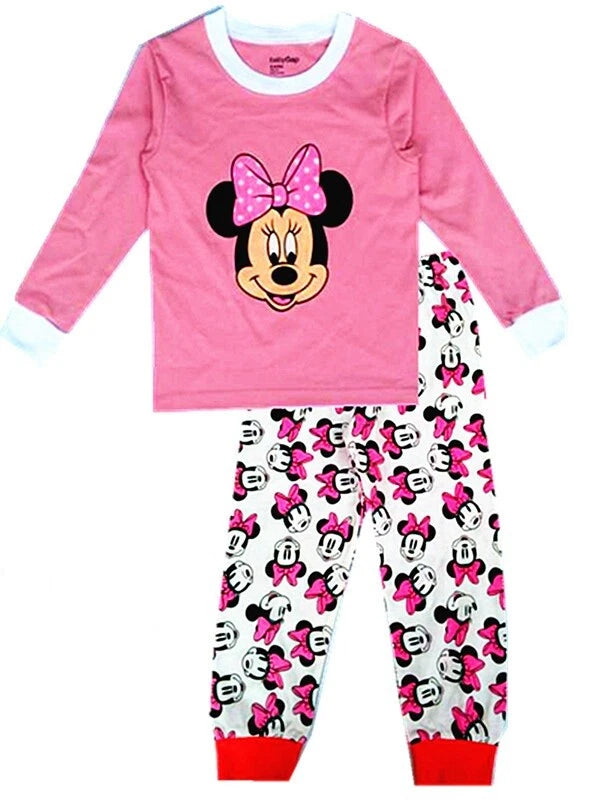 Kids Boy Girls Micky Minie Mouse Pyjamas Pjs Set Sleepwear Long Sleeve Nightwear