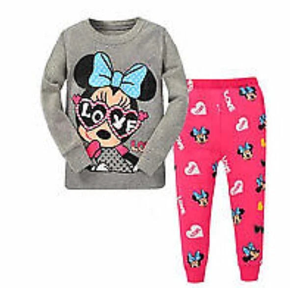 Kids Boy Girls Micky Minie Mouse Pyjamas Pjs Set Sleepwear Long Sleeve Nightwear