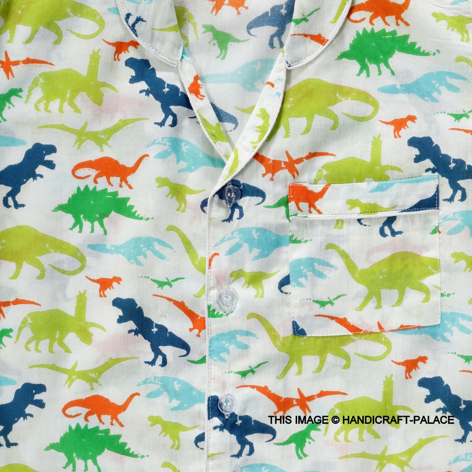 Dinosaur Printed Pyjamas Set with Long Sleeve for Girls Boys Cotton Nightwear