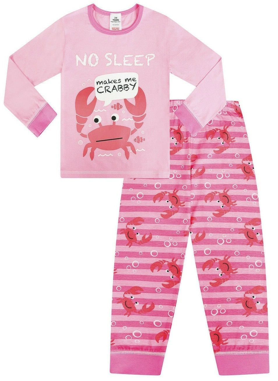 Cute No Sleep Makes Me Crabby Girls  Long Cotton Pyjamas
