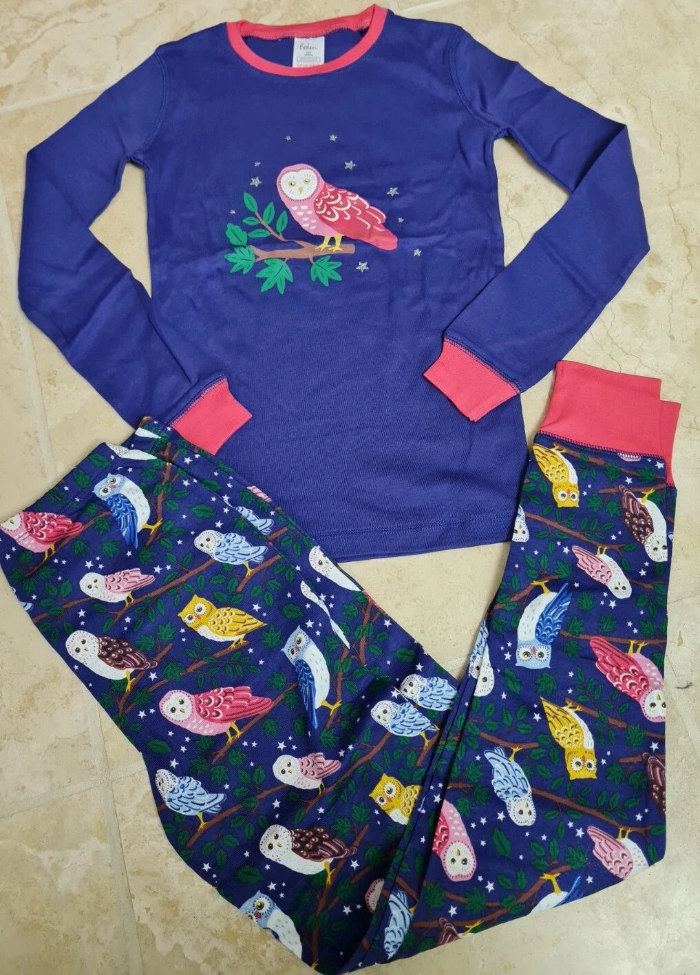 MINI BODEN GIRLS NAVY OWL Snug Long John Pyjamas BRAND NEW