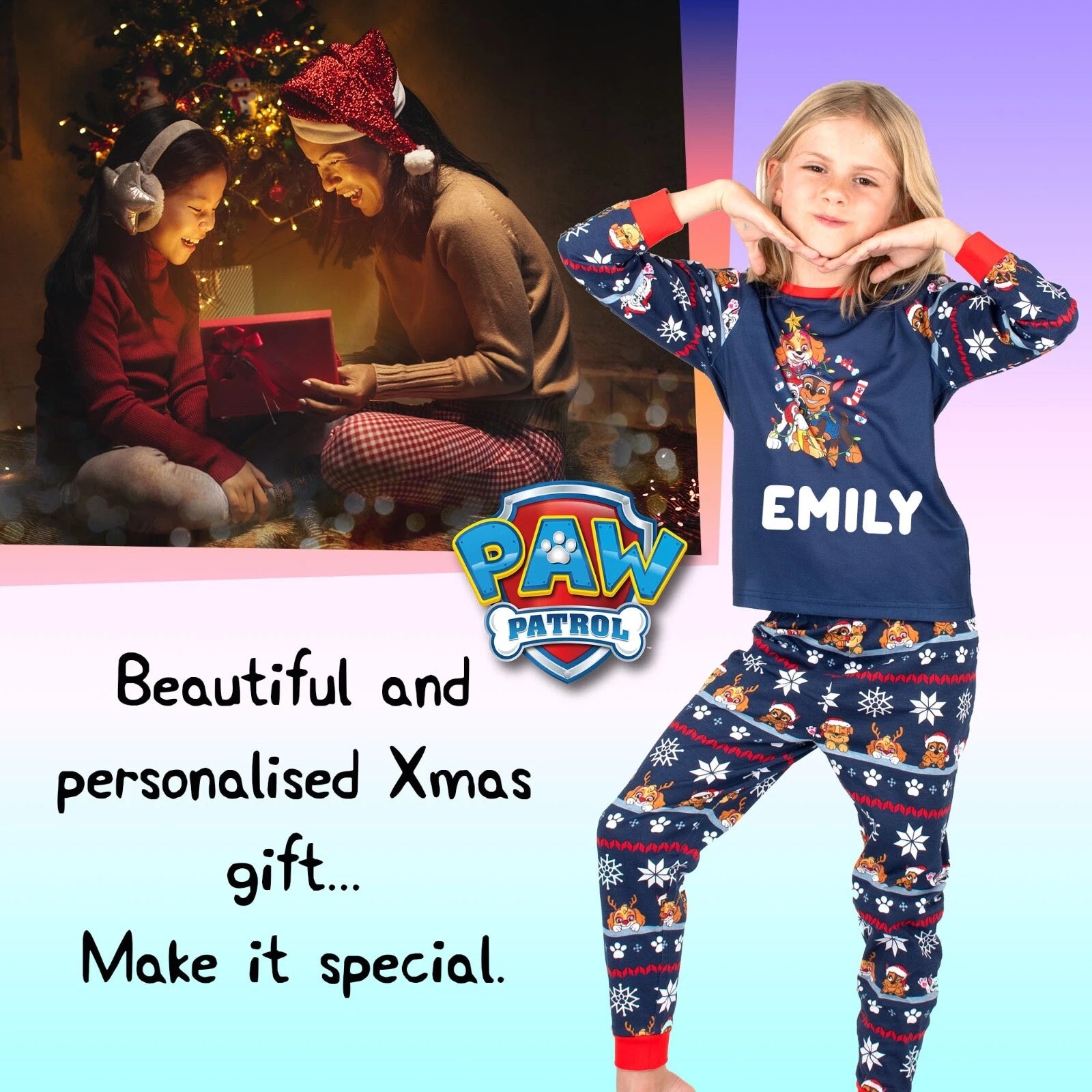 Paw Patrol Personalised Pyjama for Kids Long Sleeve Winter Christmas PJ Set Gift