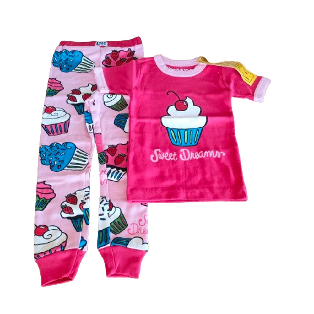Lazyone Kids Girls Pyjama Set Summer Short Sleeve PJ Set Nightwear Cotton D174