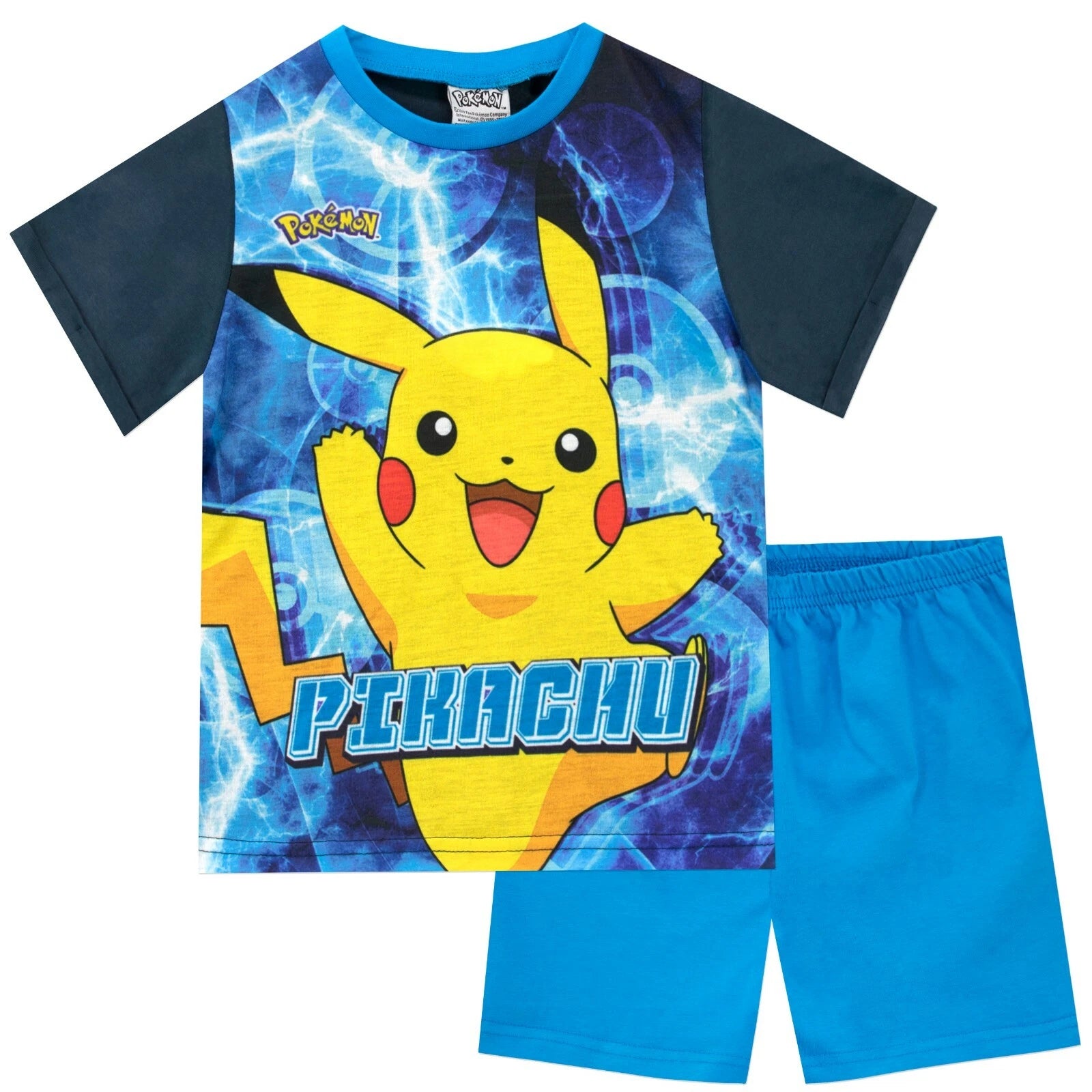 Pokémon Pyjamas Kids PJs Boys Pikachu Nightwear Set Matching Sleepwear Blue Navy