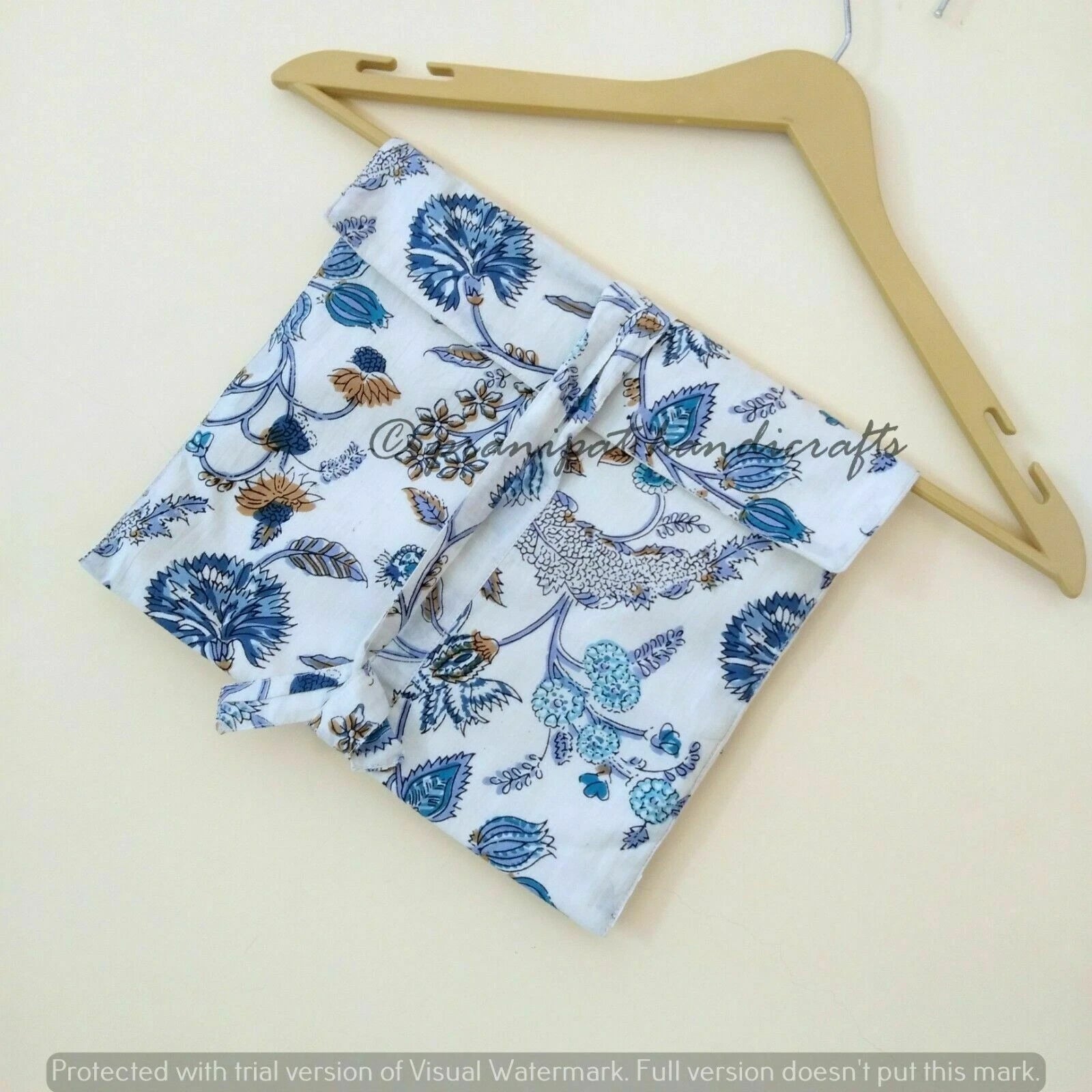 Indian Floral Printed Cotton Hippie White Women Gypsy Top-Pajama set Sleepwear