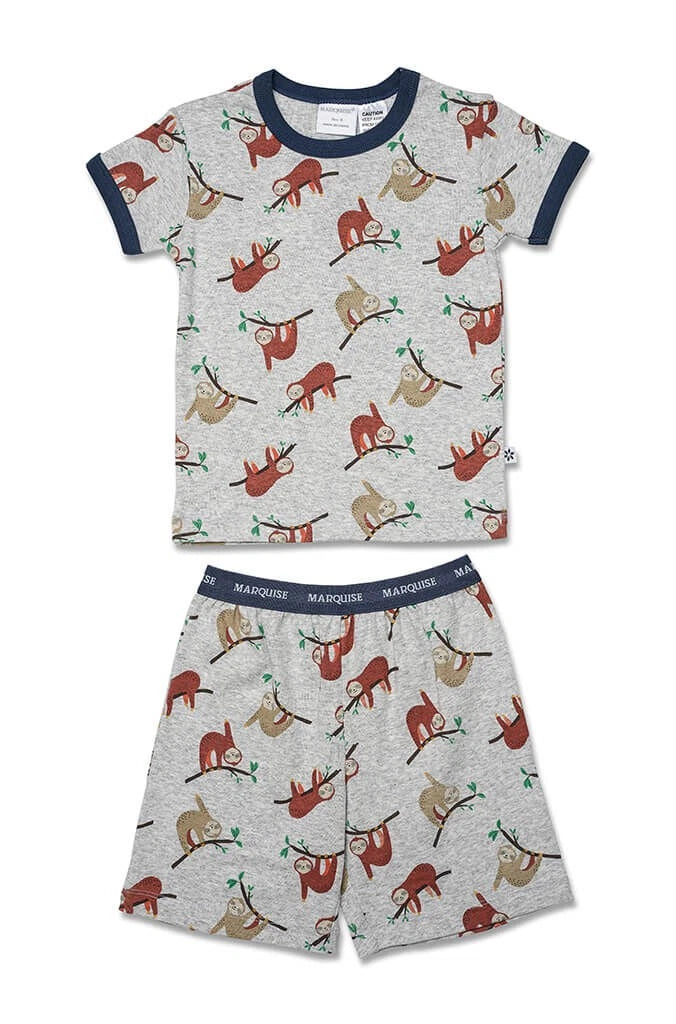 Boys Size 2-7 Marquise Grey Sloth Print Short Sleeve Cotton Pyjama Set