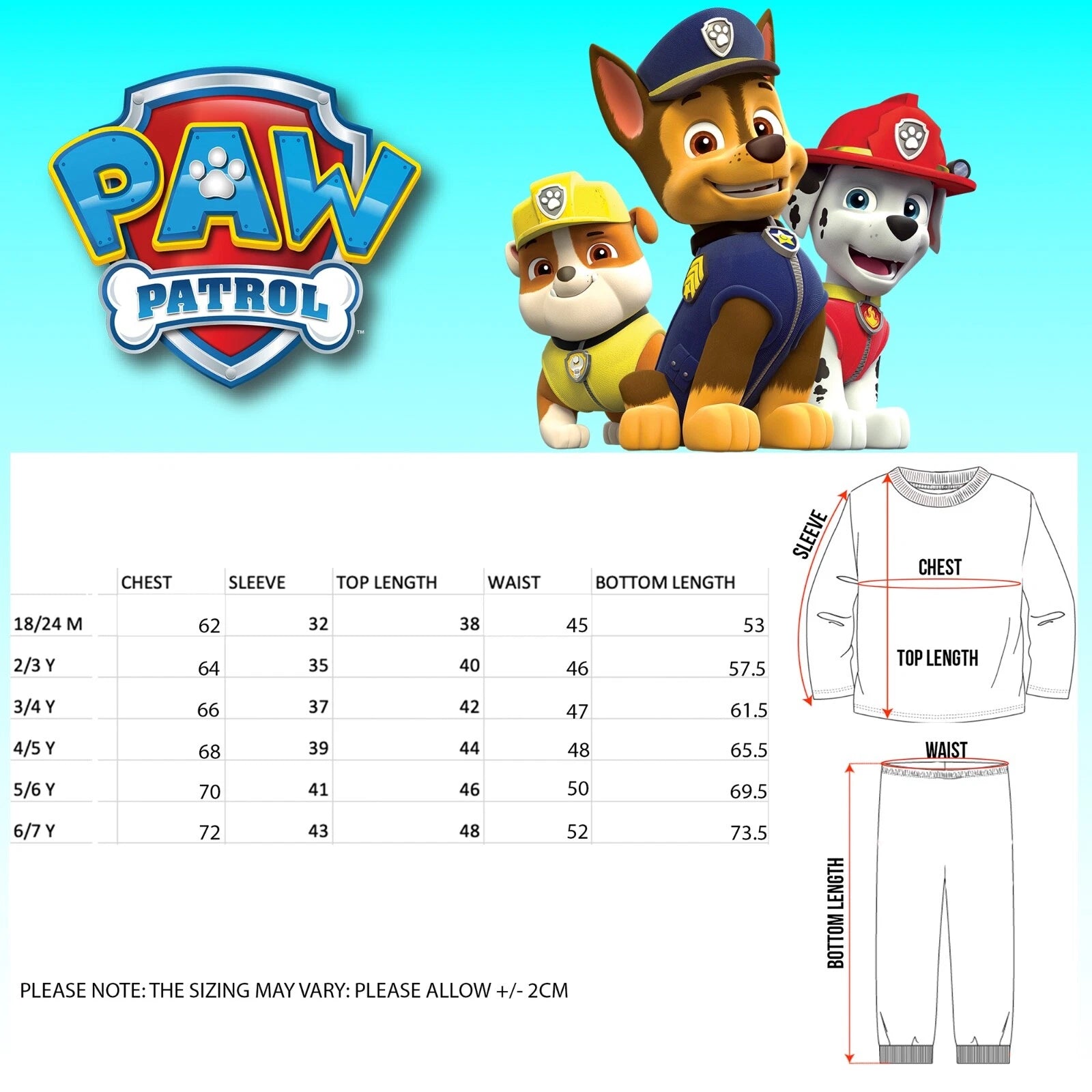 Paw Patrol Personalised Pyjama for Kids Long Sleeve Winter Christmas PJ Set Gift