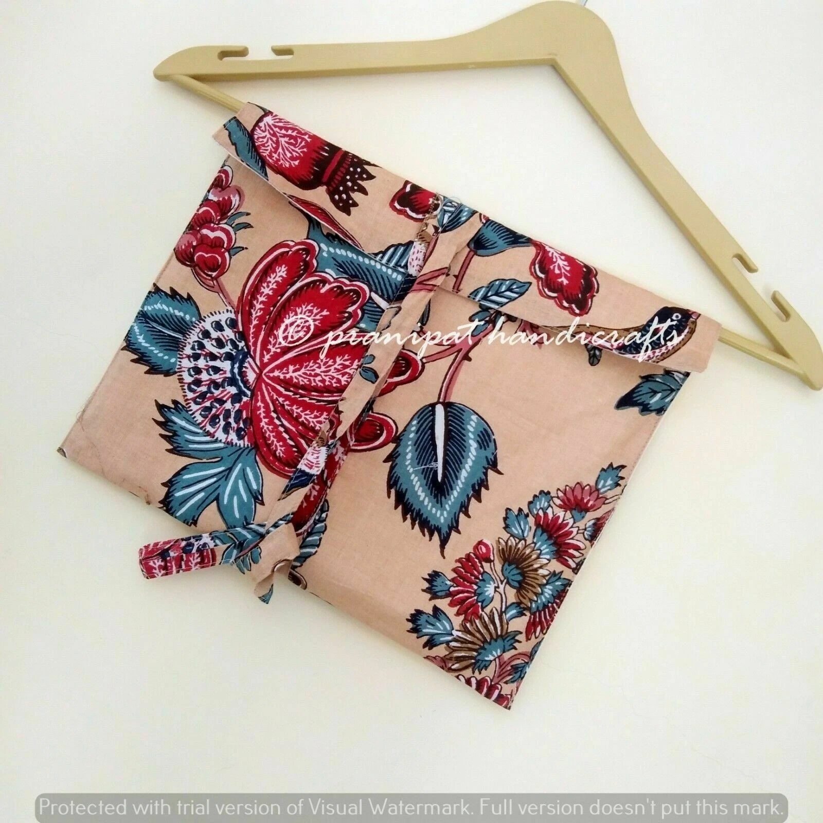 Indian Peacock Printed Cotton Peach Hippie Women Gypsy Top-Pajama set Sleepwear