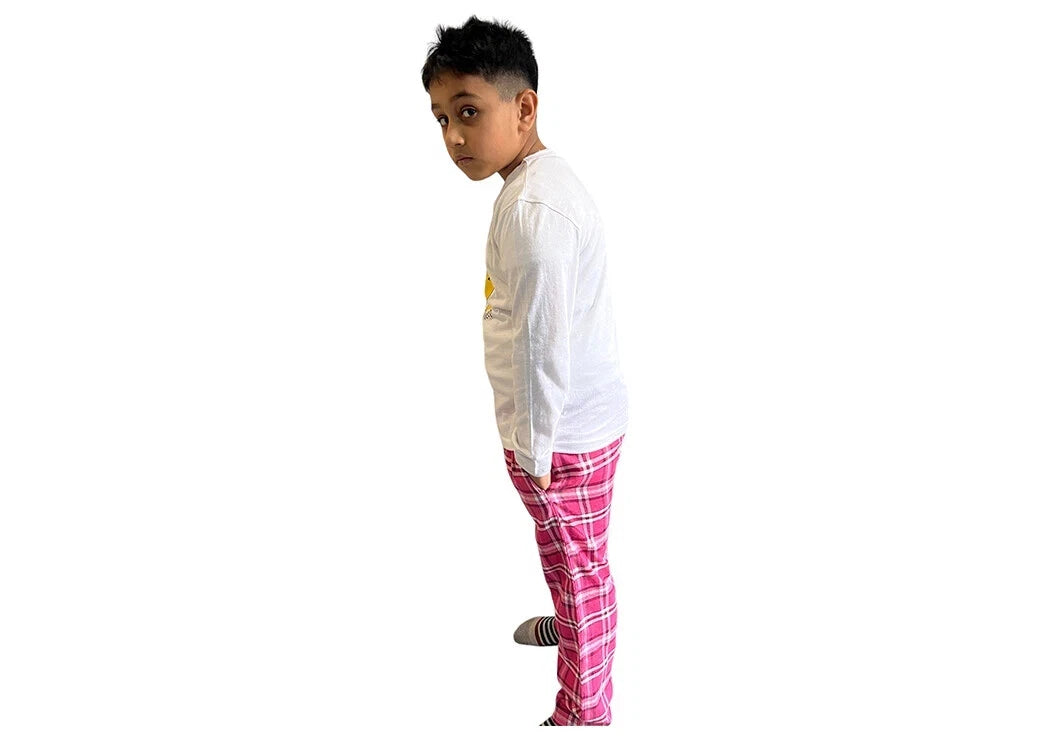 2Pk Boys Check Pyjama Set Pink Sleepwear Suit Long Sleeve Shirt Boys Pyjama Set