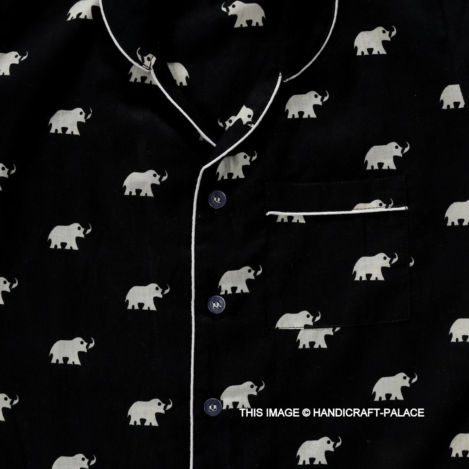 Indian Pure Cotton Kids Pajama Set Black Elephant Printed Sleepwear 1to10 Years