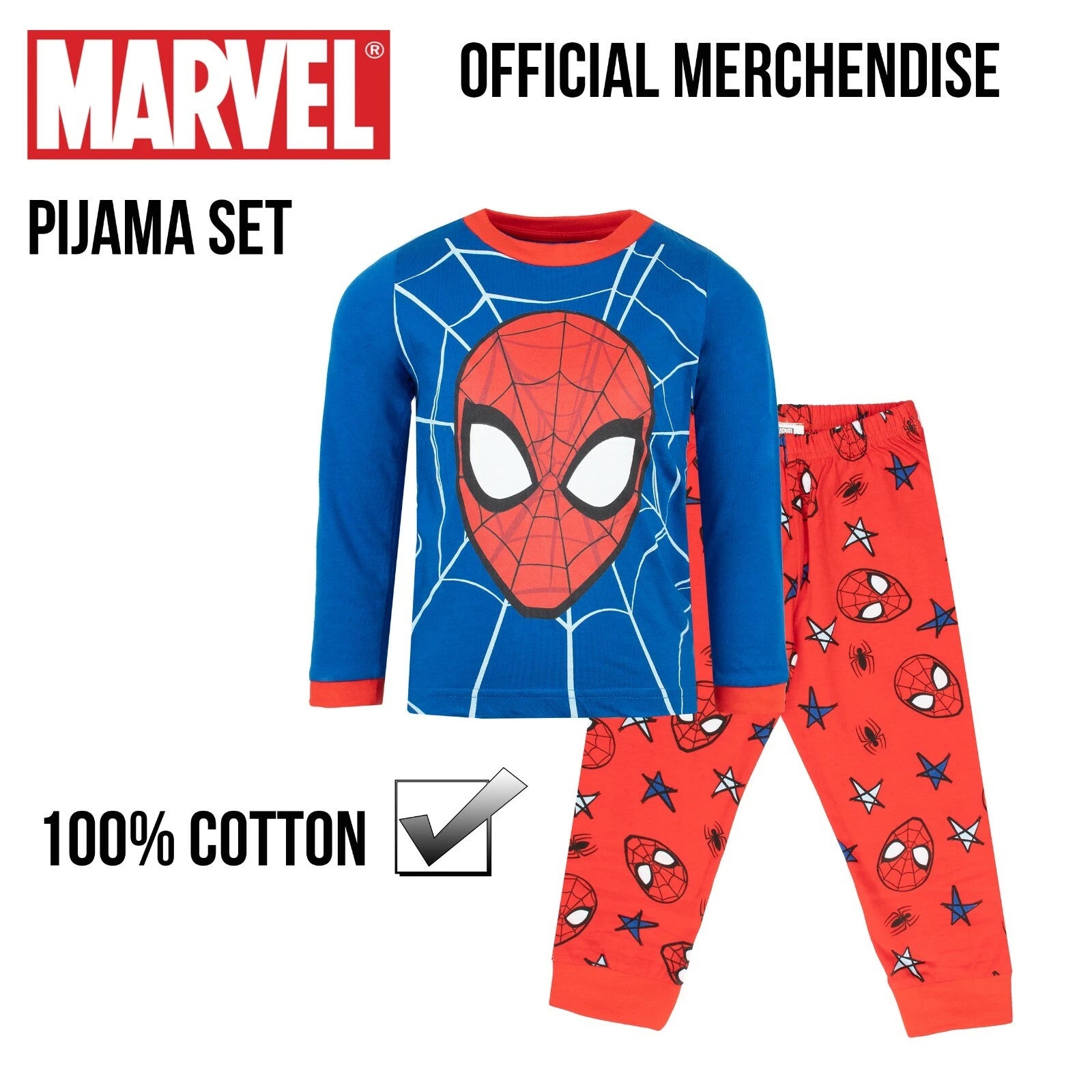 Spiderman Pyjama for Boys Ages 3-10 Long Sleeve PJ Set Christmas Gift Winter
