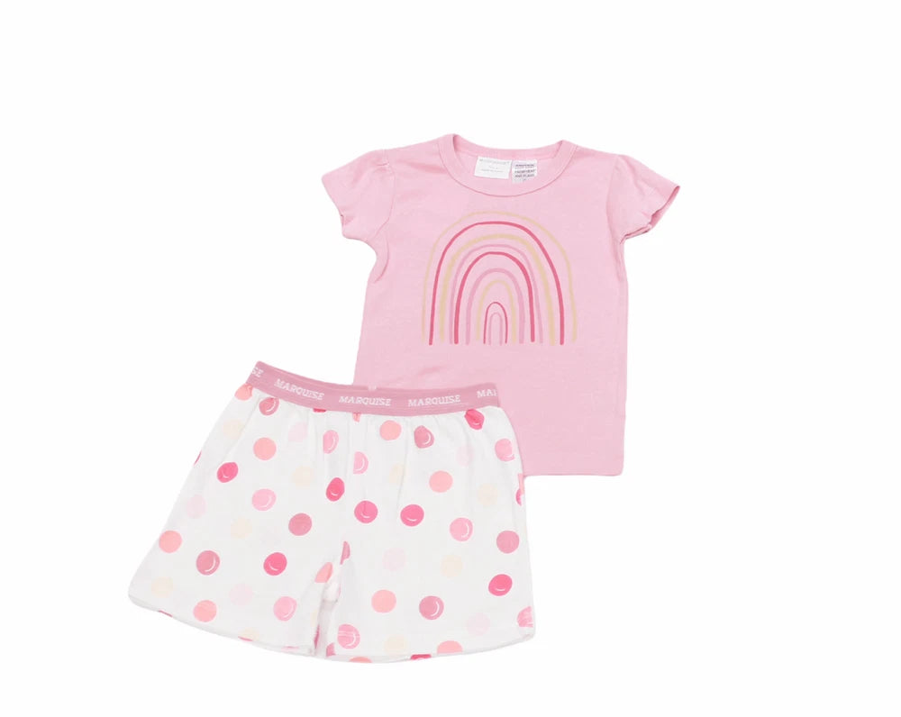 Girls Size 3-7 Marquise Pink Rainbow Summer Short Sleeve Cotton Pyjama Set