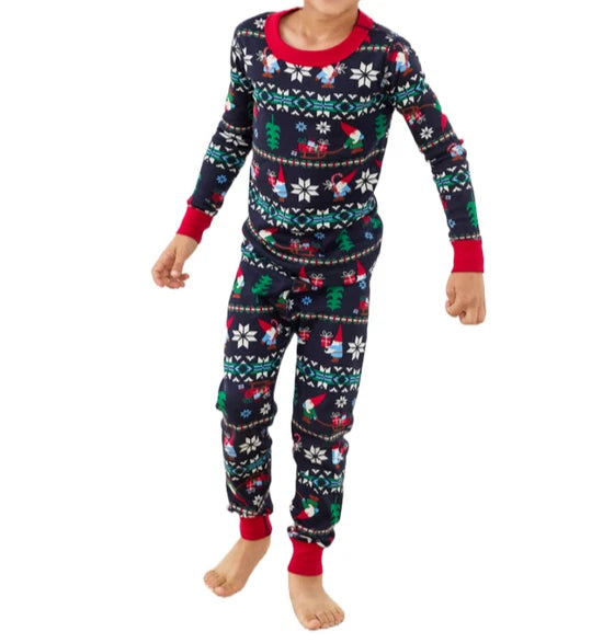 Hanna Andersson Kids Holiday Printed Long John Pyjama Set - Navy Gnome
