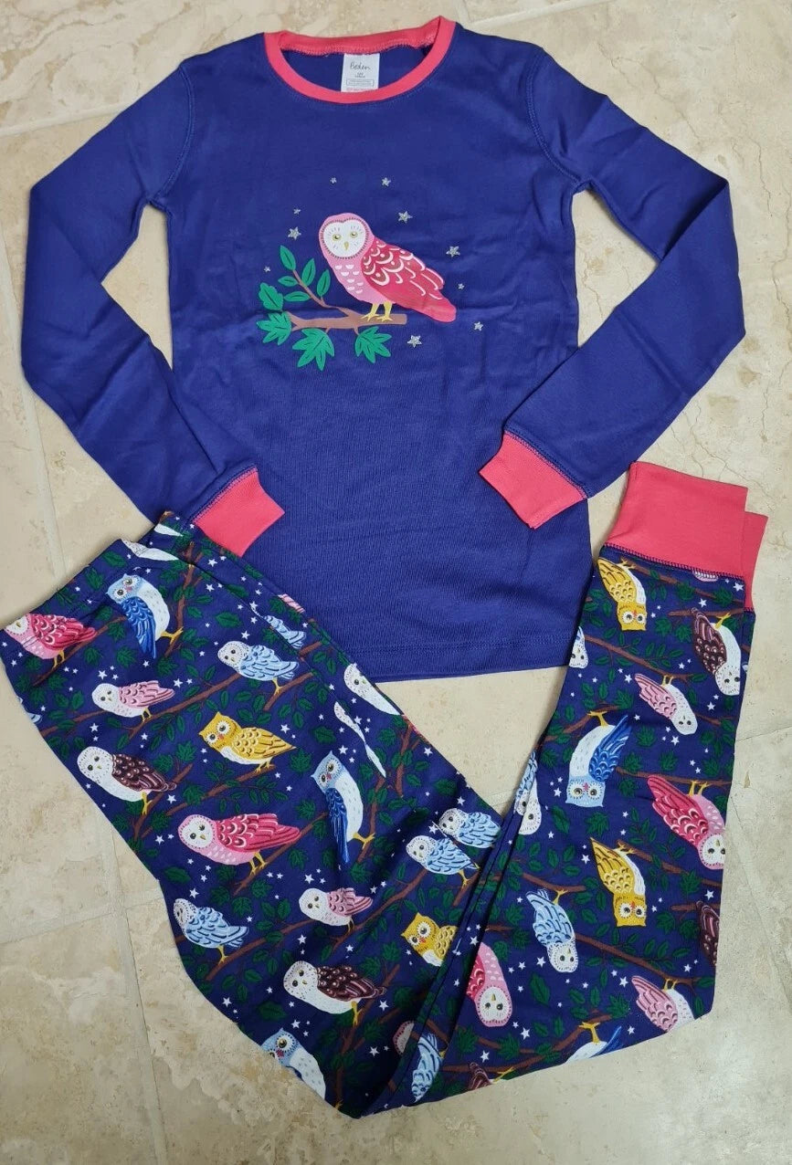 MINI BODEN GIRLS NAVY OWL Snug Long John Pyjamas BRAND NEW