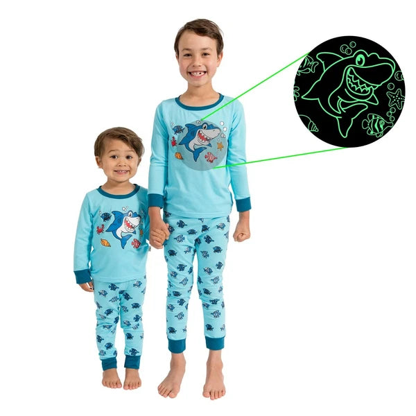 Little Jupiter Boys Pajamas with Glow in The Dark - Shark - Light Blue