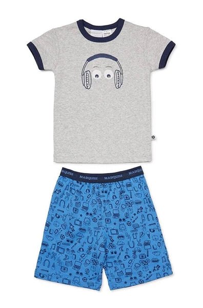 Boys Size 1 Marquise Grey Head Phones Summer Short Sleeve Cotton Pyjama Set