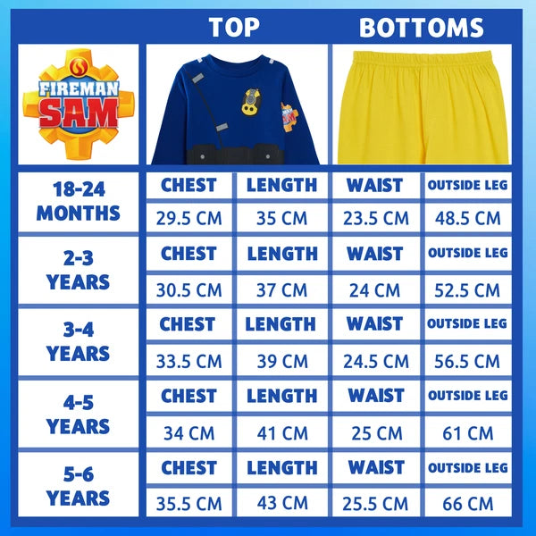 Boys Novelty Fireman Sam Dress Up Pyjamas Kids Full Length Character Pjs Size