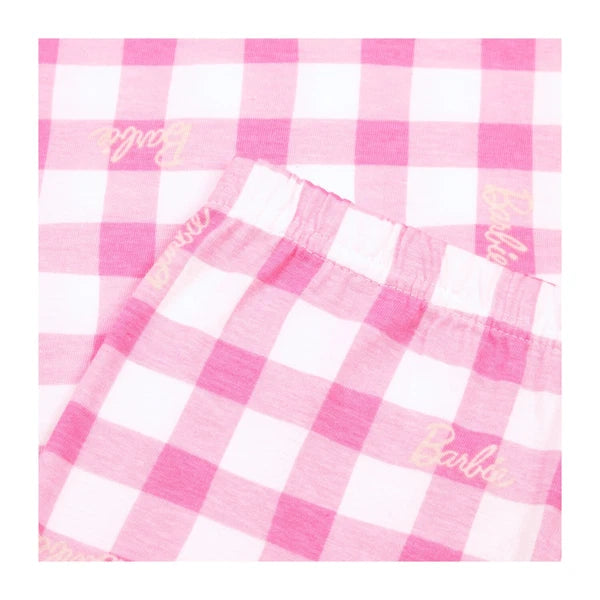 Barbie Girls Pyjamas | 100% Cotton Pjs for Girls | Pink Check Girls Doll Pjs