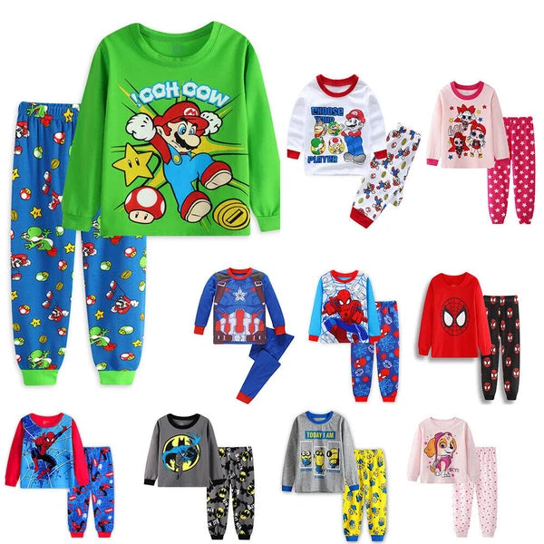 2Pcs Kids Boys Girls Super Mario Long Sleeve Pyjamas Set T-Shirt Shorts Age 1-7Y