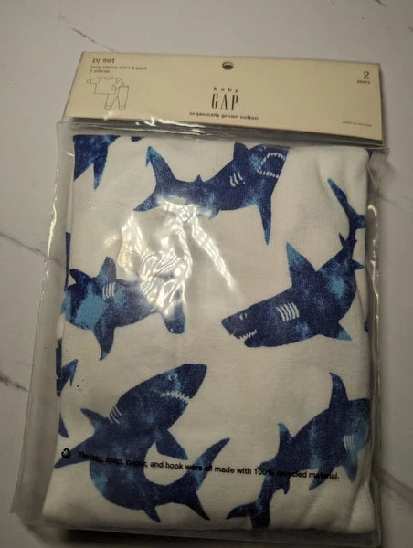 Baby Gap PJ Set 2 Piece Brand New Shark Design Long Sleeve and Pant