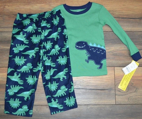 Carter's 2 Piece Snug Fit Top and Fleece Bottom Sleepwear Pajama Set Dinosaur 2T