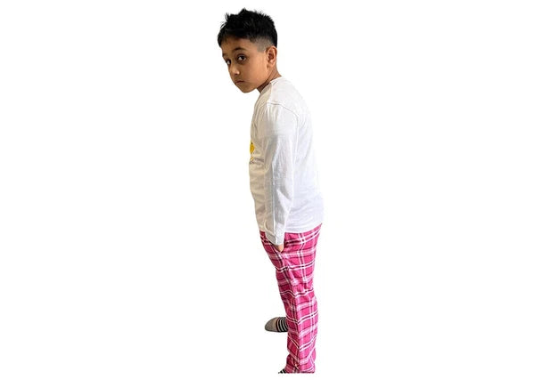 2Pk Boys Check Pyjama Set Pink Sleepwear Suit Long Sleeve Shirt Boys Pyjama Set
