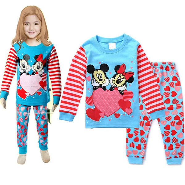 Kids Boy Girls Micky Minie Mouse Pyjamas Pjs Set Sleepwear Long Sleeve Nightwear