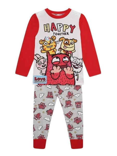 Love Monster Pyjamas Unisex Boys Girls Kids Happy Together Red Long Sleeve