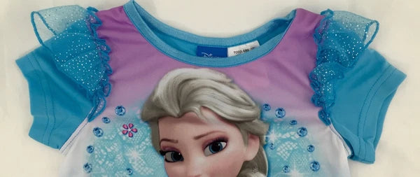 Disney Frozen Blue Elsa 2 Piece Summer Pajama Set Short Sleeve Silky