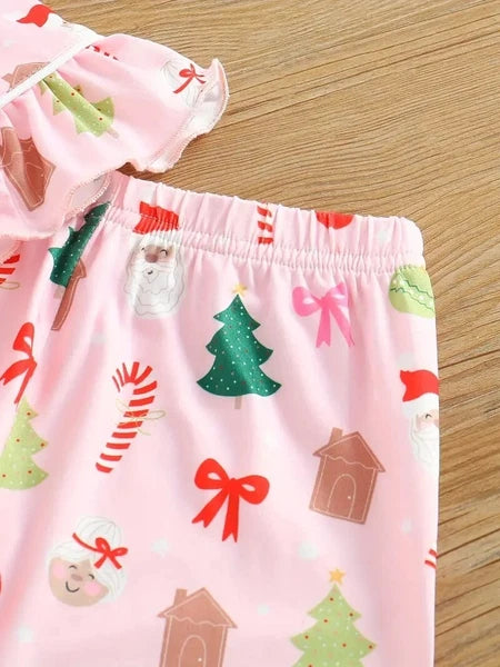 NWOT TODDLER GIRLS PINK RUFFLED CHRISTMAS PAJAMAS - SZ. 2/3 & 3/4