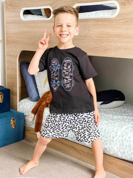 Boys Size 3-7 Black Skateboard Summer Cotton Short Sleeve Pyjama Set – 2006