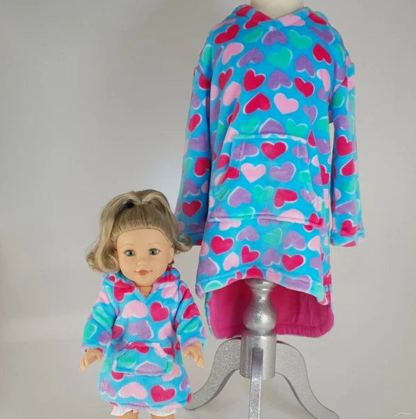 MY LONDON GIRL MATCHING CHILDRENS + DOLLS HEART FLEECE HOODIE PJ SET RRP £61.50