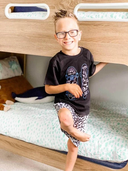 Boys Size 3-7 Black Skateboard Summer Cotton Short Sleeve Pyjama Set – 2006